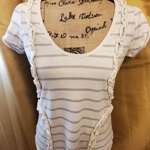 Anthropologie Little Yellow Button Ruffle Top Large